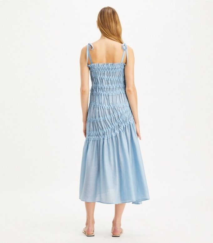Shoulder Tie Smocked Viscose Dress Shoulder Tie Smocked Viscose Dress