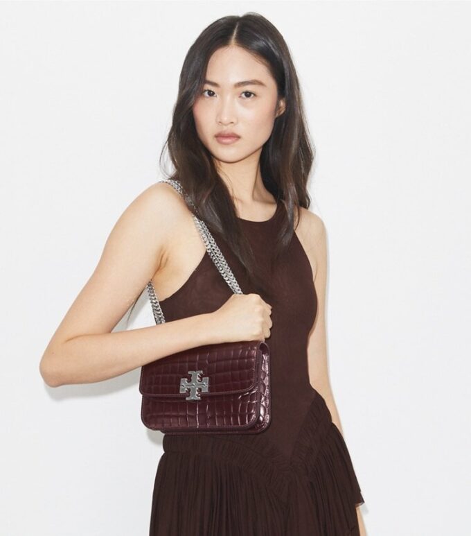Small Eleanor Croc-Embossed Shoulder Bag Small Eleanor Croc-Embossed Shoulder Bag