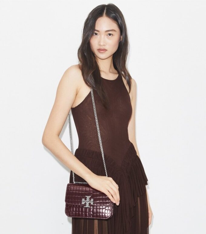 Small Eleanor Croc-Embossed Shoulder Bag Small Eleanor Croc-Embossed Shoulder Bag