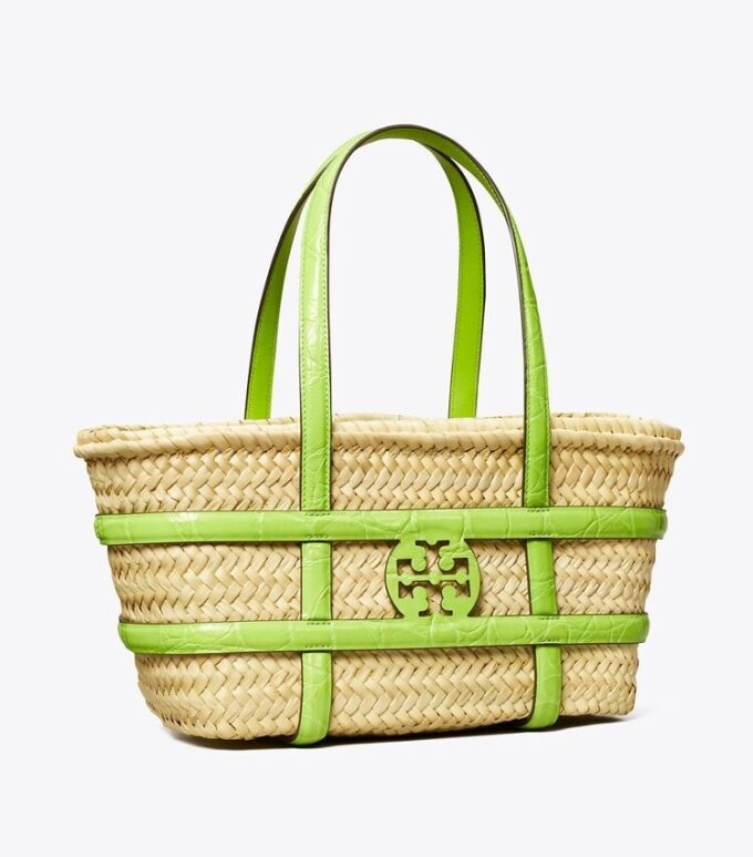 Small Ella Croc-Embossed Straw Basket Small Ella Croc-Embossed Straw Basket