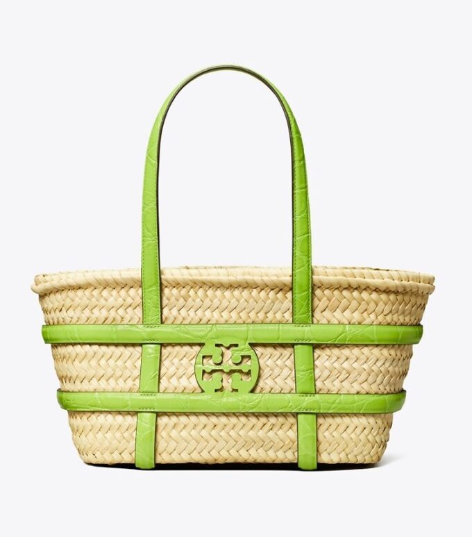 Small Ella Croc-Embossed Straw Basket Small Ella Croc-Embossed Straw Basket
