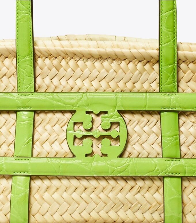 Small Ella Croc-Embossed Straw Basket Small Ella Croc-Embossed Straw Basket