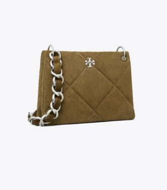 Small Kira Diamond Quilt Suede Shoulder Bag