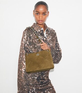 Small Kira Diamond Quilt Suede Shoulder Bag