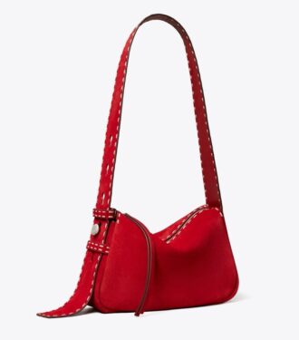 Small Romy Suede Pick Stitch Shoulder Bag