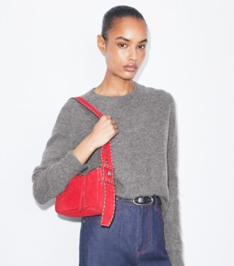 Small Romy Suede Pick Stitch Shoulder Bag