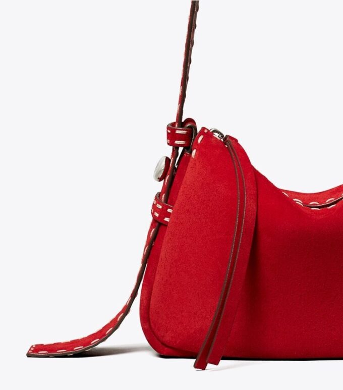 Small Romy Suede Pick Stitch Shoulder Bag Small Romy Suede Pick Stitch Shoulder Bag