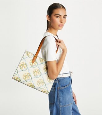 Small T Monogram Contrast Embossed Tote