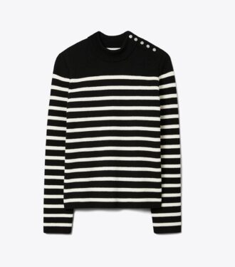 Snap Shoulder Striped Sweater
