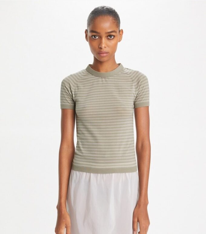 Striped Nylon Mockneck