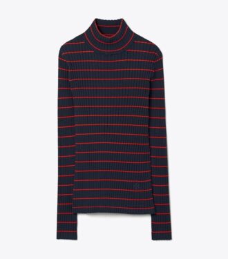 Striped Ribbed Soft Tech Knit Turtleneck