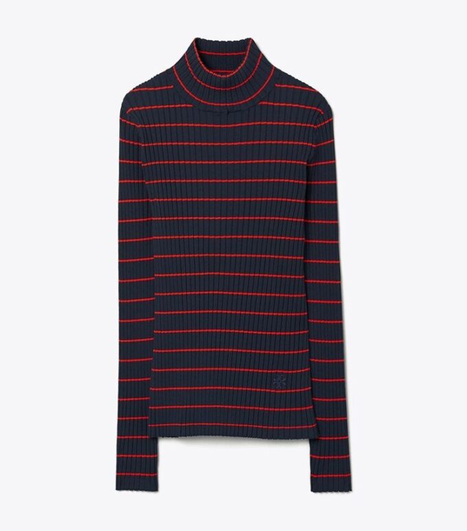 Striped Ribbed Soft Tech Knit Turtleneck Striped Ribbed Soft Tech Knit Turtleneck