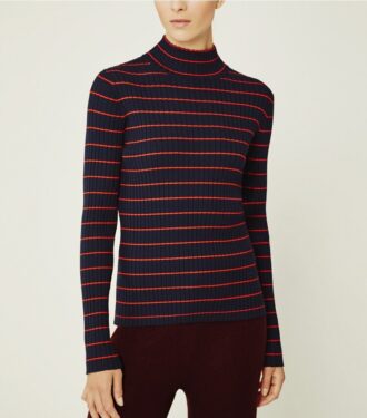 Striped Ribbed Soft Tech Knit Turtleneck