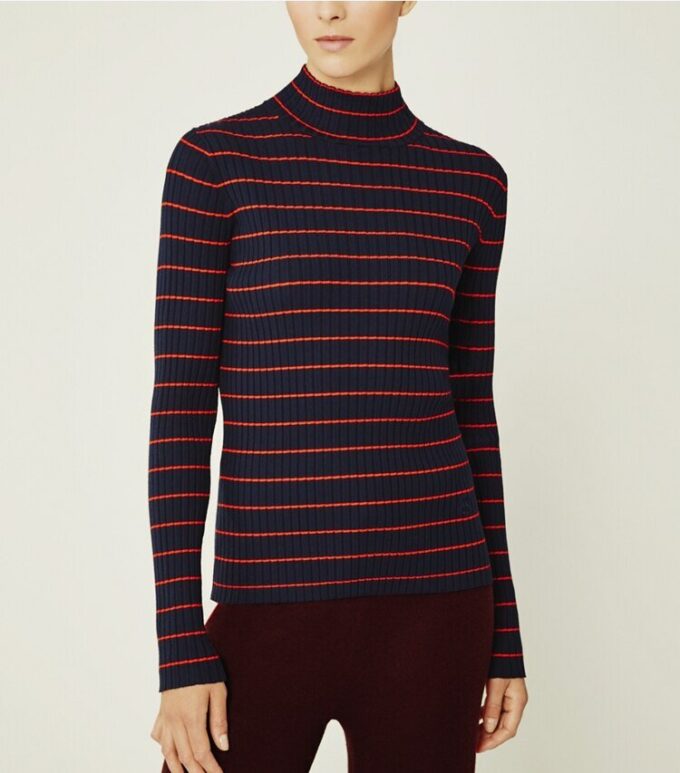 Striped Ribbed Soft Tech Knit Turtleneck Striped Ribbed Soft Tech Knit Turtleneck