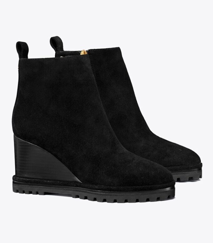 Suede Logo Lug Sole Wedge Boot Suede Logo Lug Sole Wedge Boot