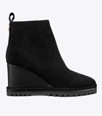 Suede Logo Lug Sole Wedge Boot