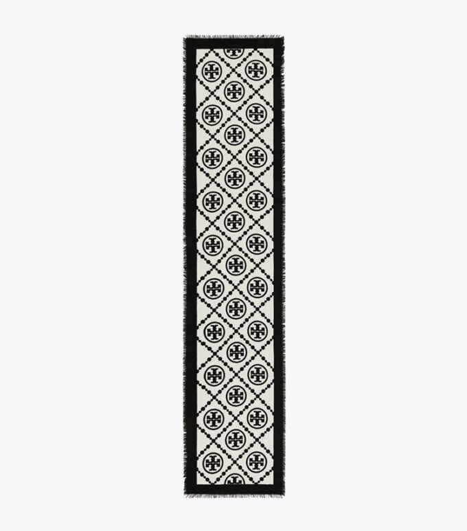 T Monogram Bordered Oblong Scarf T Monogram Bordered Oblong Scarf