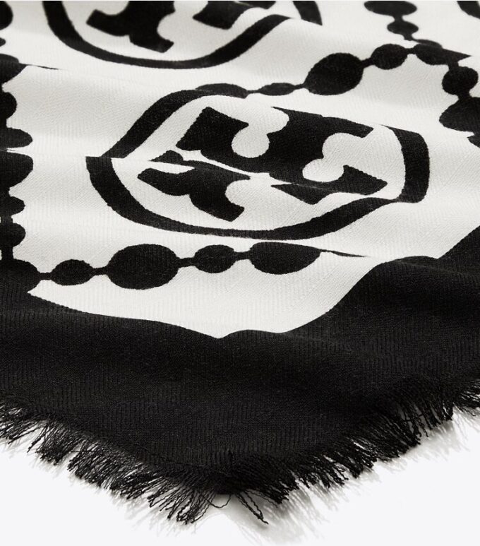 T Monogram Bordered Oblong Scarf T Monogram Bordered Oblong Scarf