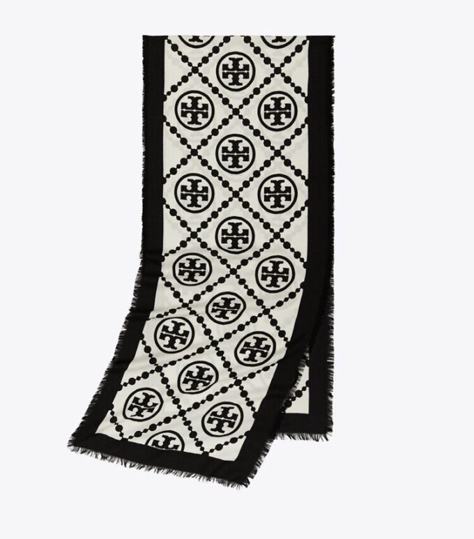 T Monogram Bordered Oblong Scarf T Monogram Bordered Oblong Scarf