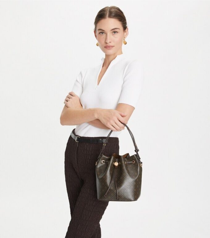 T Monogram Coated Canvas Bucket Bag