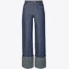 T Monogram Contrast Cuff Straight Leg Jean