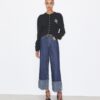 T Monogram Contrast Cuff Straight Leg Jean