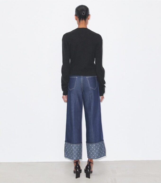 T Monogram Contrast Cuff Straight Leg Jean
