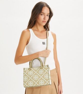 T Monogram Contrast Embossed Top-Handle Tote