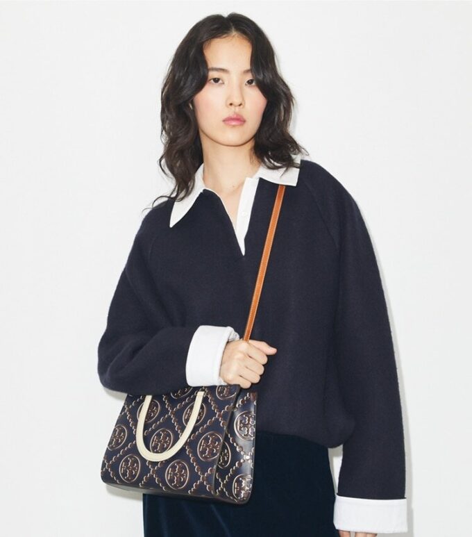 T Monogram Contrast Embossed Top-Handle Tote T Monogram Contrast Embossed Top-Handle Tote