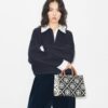T Monogram Contrast Embossed Top-Handle Tote