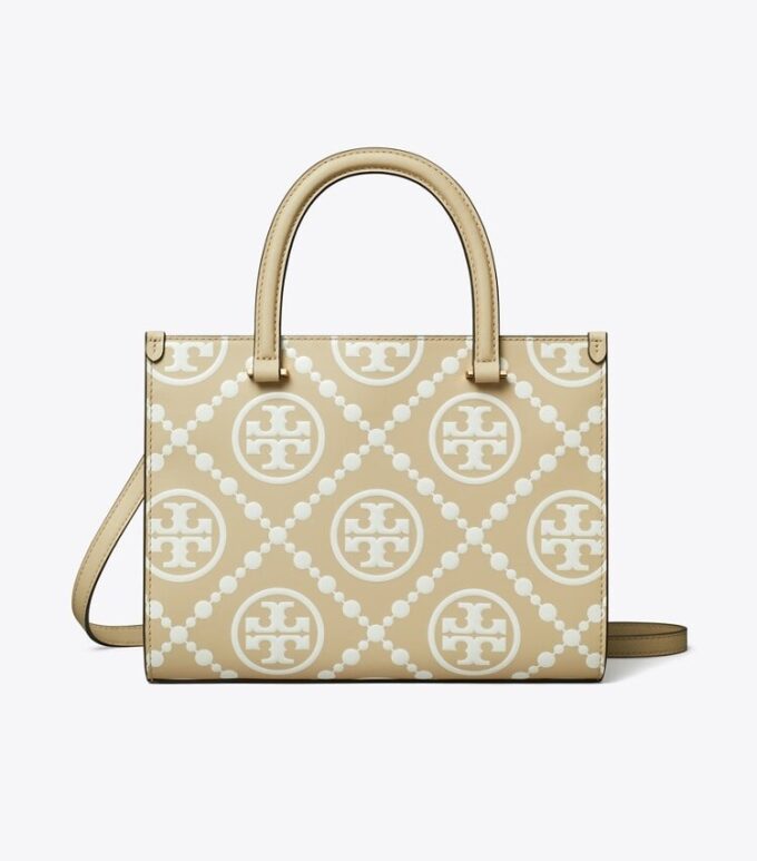T Monogram Contrast Embossed Top-Handle Tote