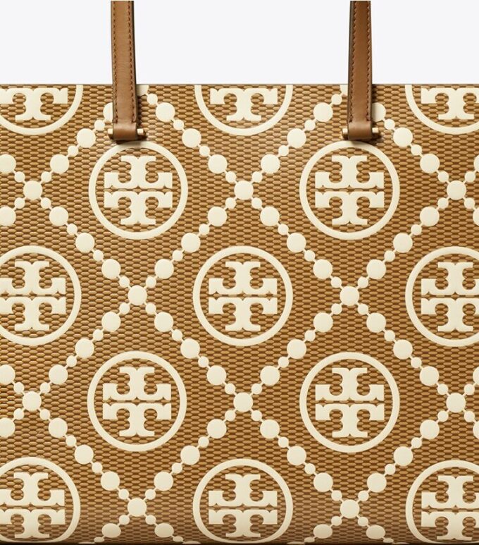 T Monogram Contrast Embossed Tote