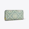 T Monogram Contrast Embossed Zip Slim Wallet