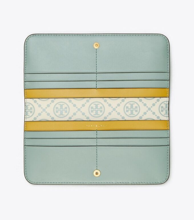 T Monogram Contrast Embossed Zip Slim Wallet
