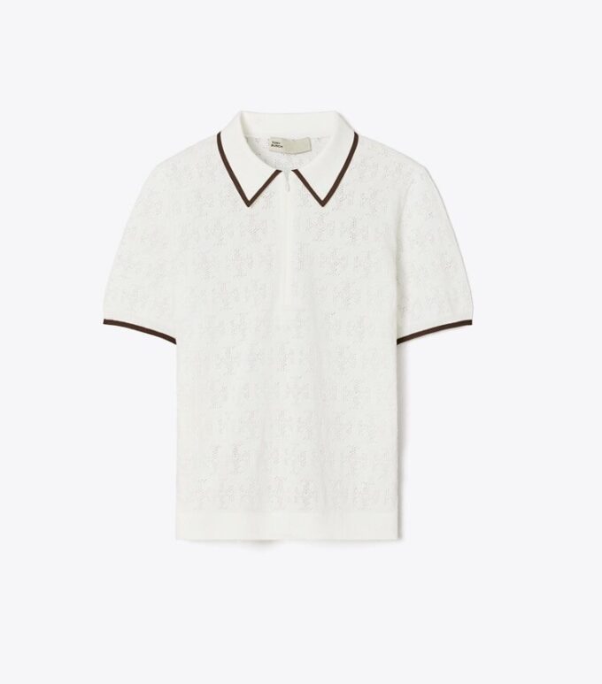 T Monogram Cotton Pointelle Zip Polo T Monogram Cotton Pointelle Zip Polo