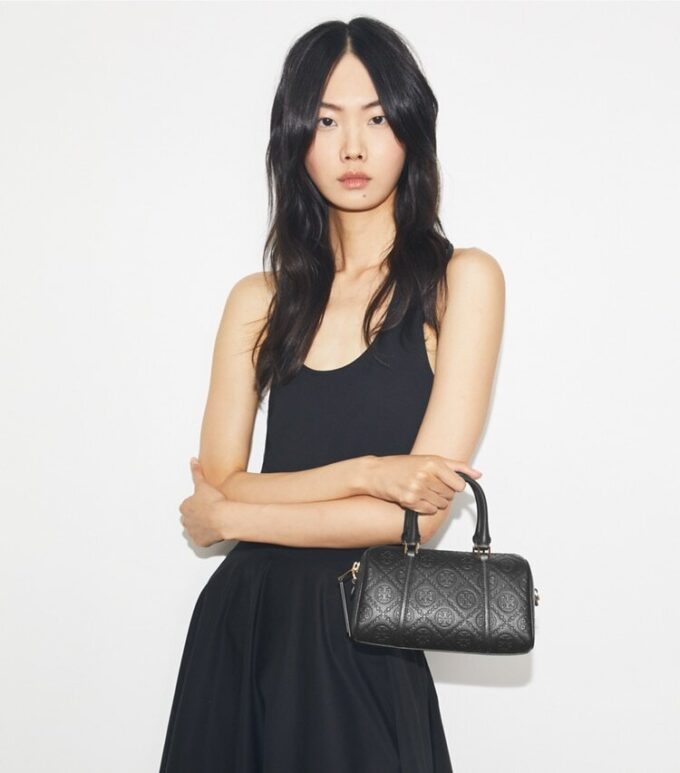 T Monogram Pebbled Petite Barrel Bag