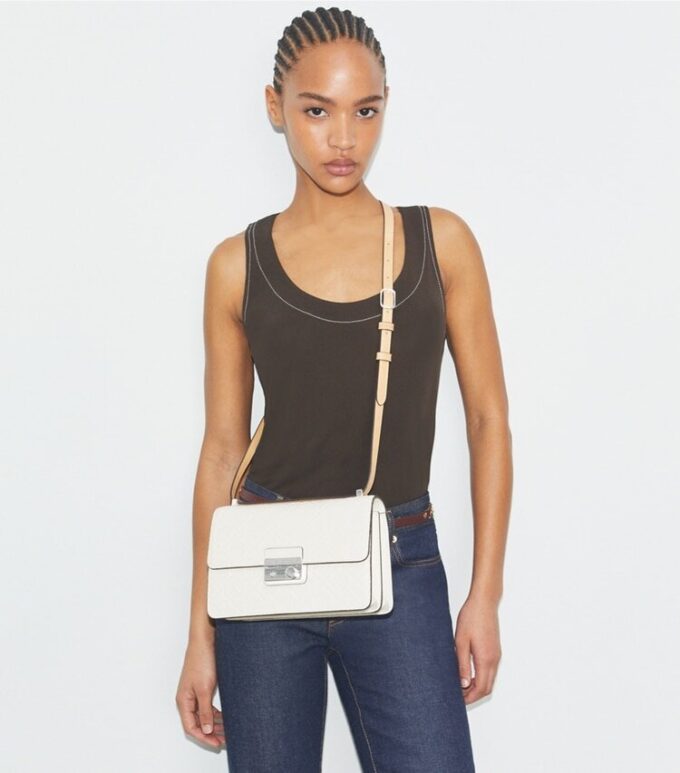 T Monogram Pebbled Shoulder Bag