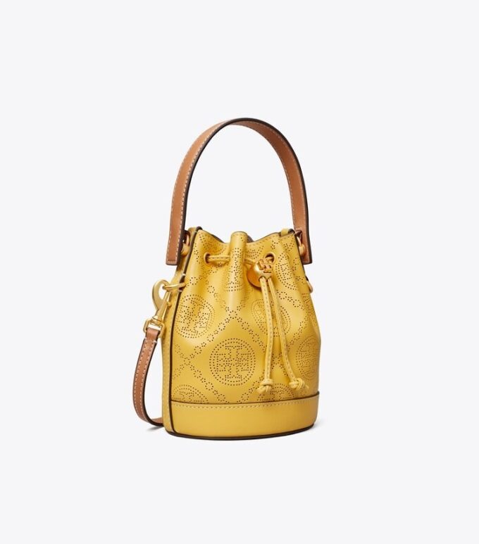T Monogram Perforated Leather Mini Bucket Bag