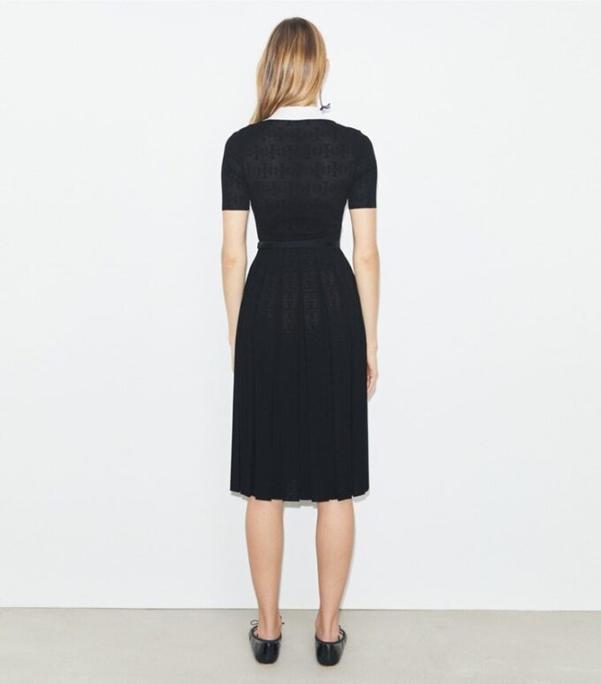 T Monogram Pointelle Pleated Dress