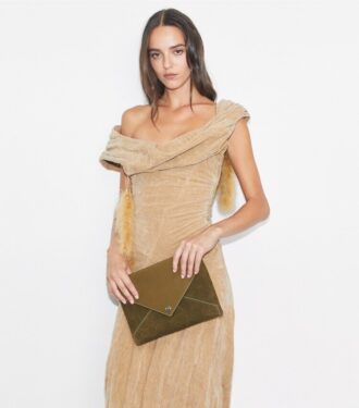 T Monogram Suede Envelope Chain Pouch