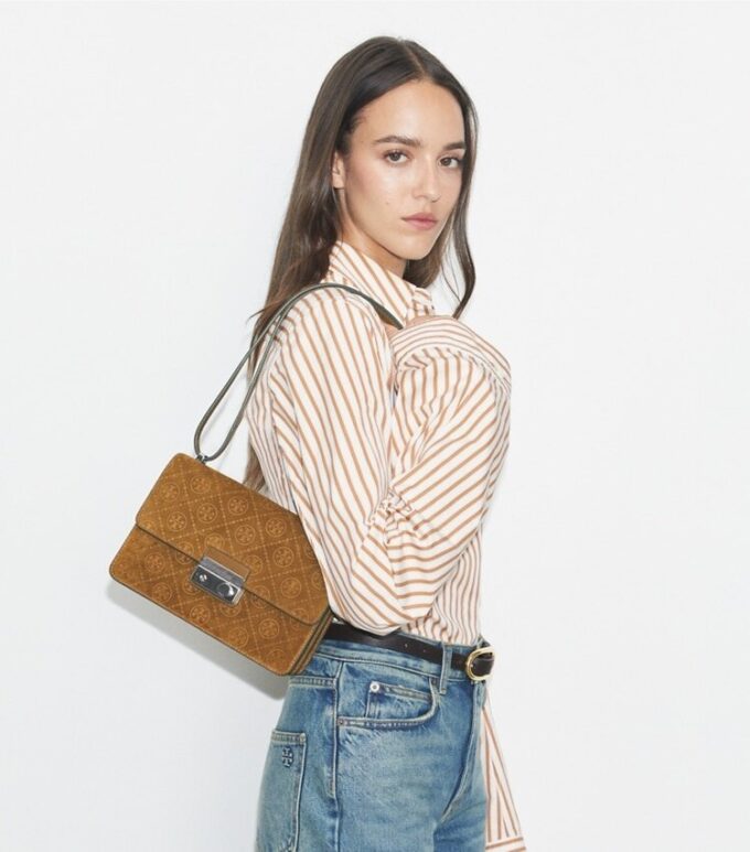T Monogram Suede Shoulder Bag T Monogram Suede Shoulder Bag