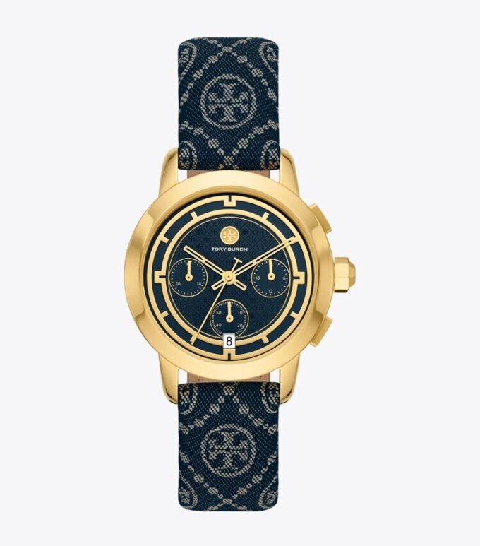 T Monogram Tory Watch, Leather/Gold-Tone Stainless Steel T Monogram Tory Watch, Leather/Gold-Tone Stainless Steel