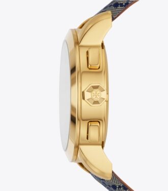 T Monogram Tory Watch, Navy/Gold-Tone Stainless Steel, 37 X 37 Mm