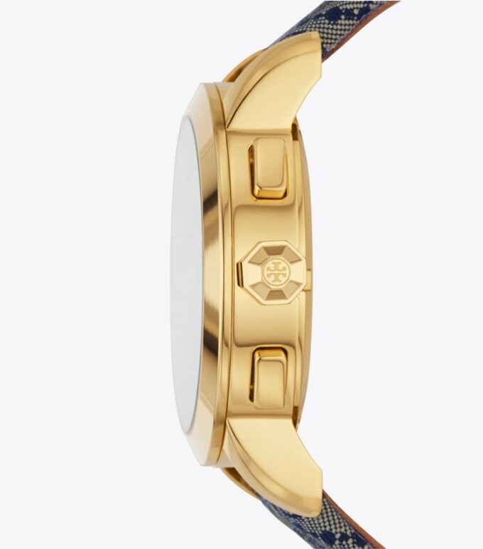 T Monogram Tory Watch, Navy/Gold-Tone Stainless Steel, 37 X 37 Mm