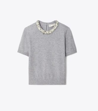 Wool And Sequin Short-Sleeved Sweater