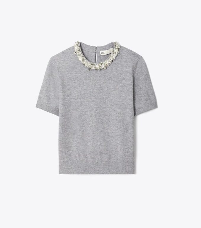 Wool And Sequin Short-Sleeved Sweater