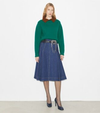 Pleated Denim Skirt
